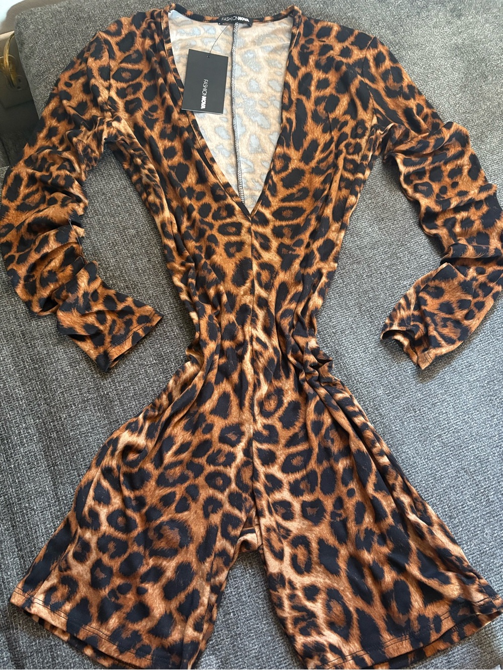 Fashion Nova Leopard Print One-Piece Romper - Brown/Black